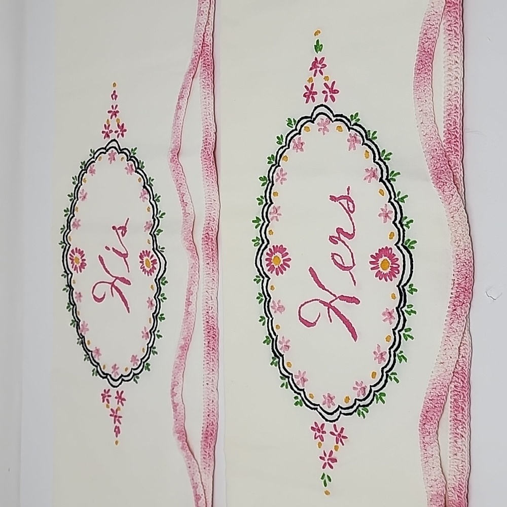 Vintage Embroidered Standard Pillow Cases FLAW - 'Grandma-core'